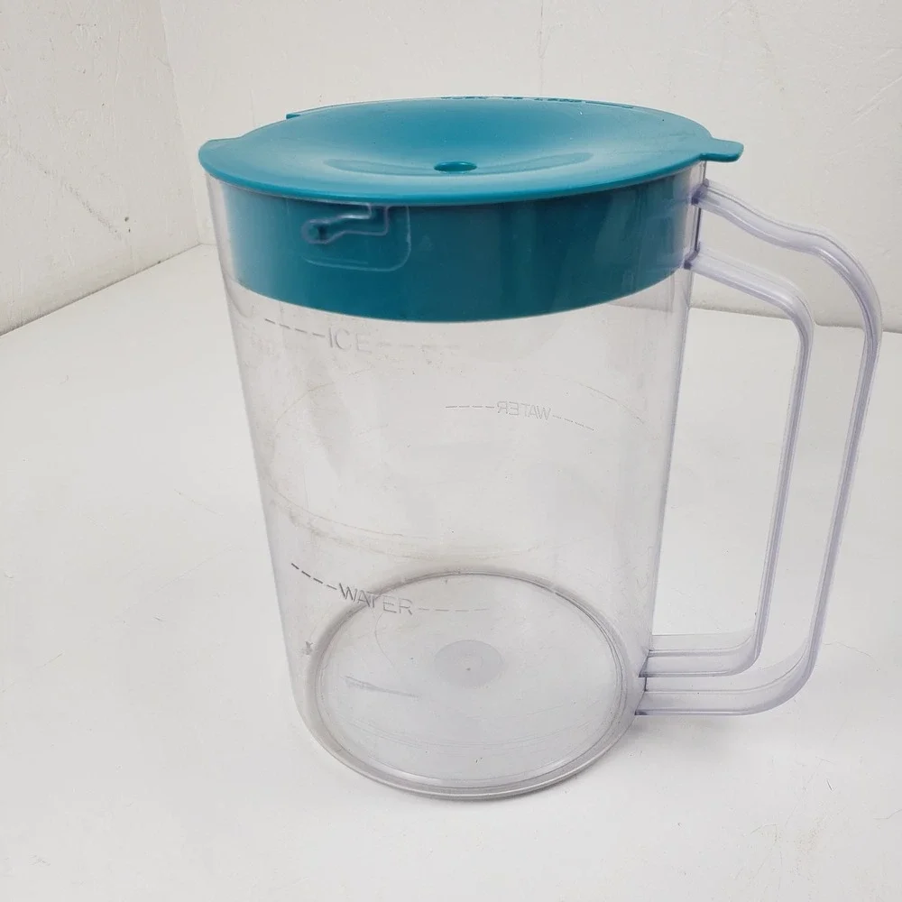 West Bend Iced Tea Maker Replacement Pitcher Carafe with Teal Lid Clear Plastic